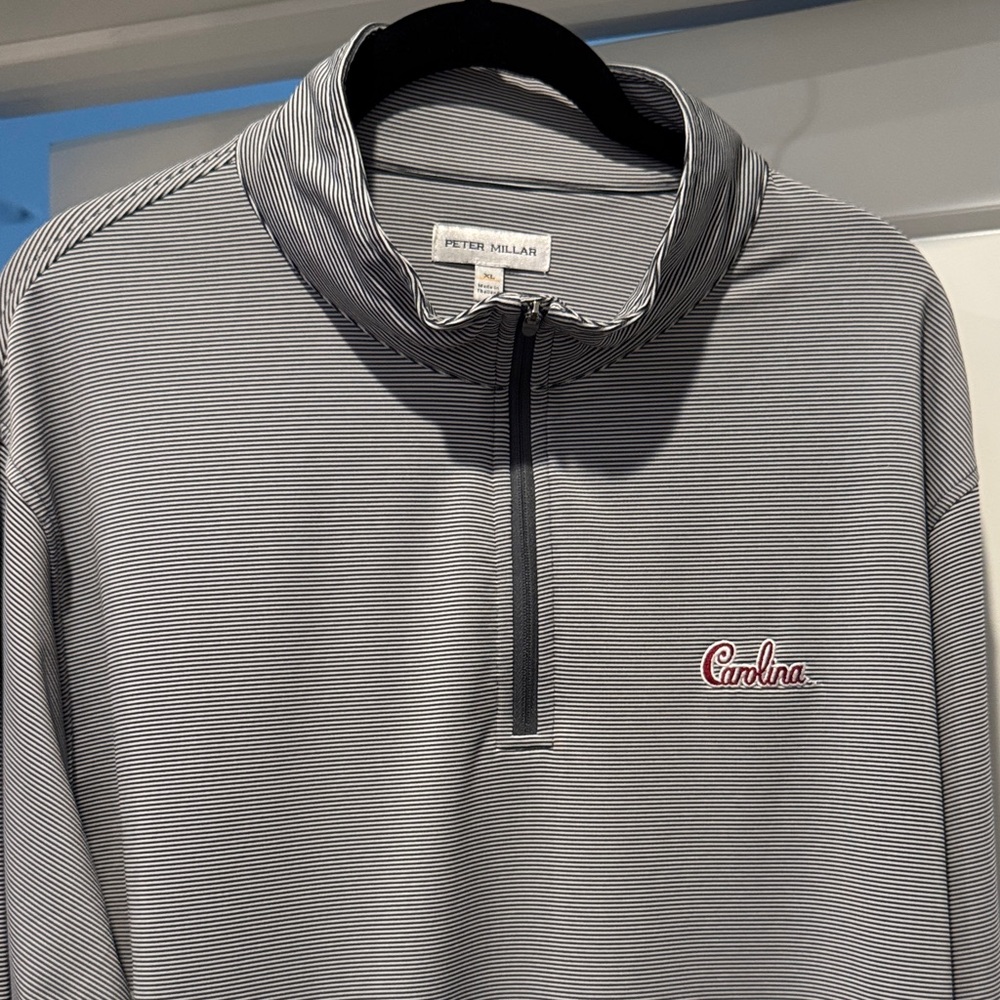Peter Millar Gray Striped Quarter-Zip Top